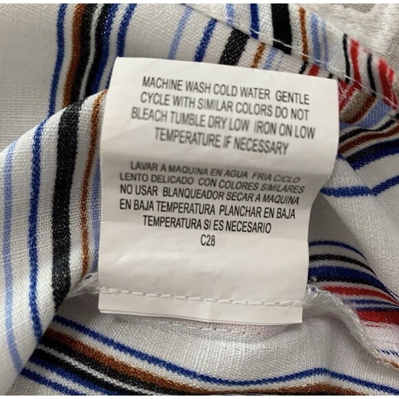 Luxology Blouse Women Medium Multicolor Red White Blue Vertical Stripe Tie Comfy - Picture 5 of 10